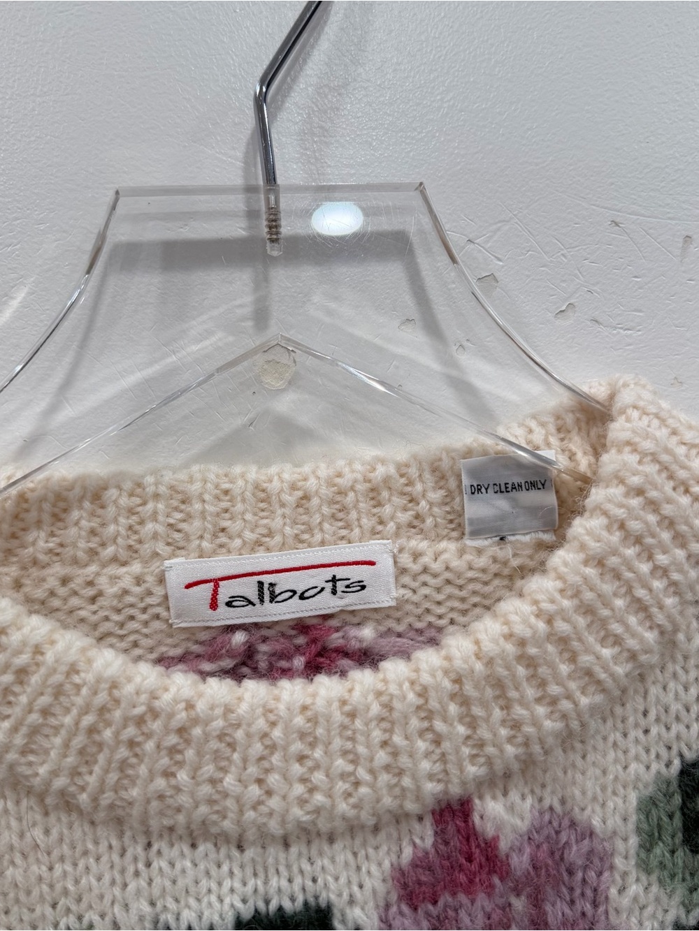 Vintage Talbots Chunky Knit Flower Embroidered Sweater 100% Wool Small Oversized - Picture 5 of 8
